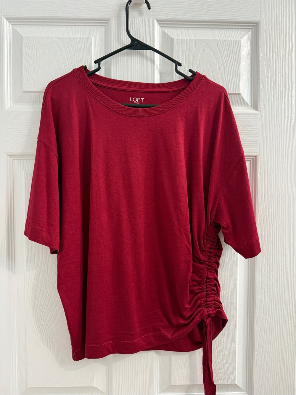 LOFT deep red Side-Tie Short Sleeve Tee